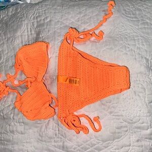 SKIMS orange crochet bikini